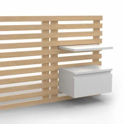 IDMarket Tête de lit 240 cm en lattes de bois avec chevets et étagères blanches* Têtes De Lit|Chambre Complète Adulte