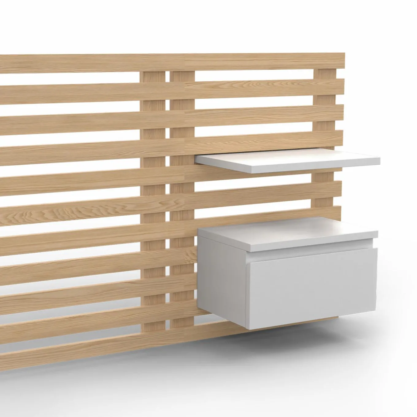 IDMarket Tête de lit 240 cm en lattes de bois avec chevets et étagères blanches* Têtes De Lit|Chambre Complète Adulte