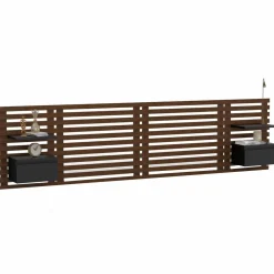 IDMarket Tête de lit 240 cm en lattes façon bois vieilli avec chevets et étagères noires* Têtes De Lit|Chambre Complète Adulte