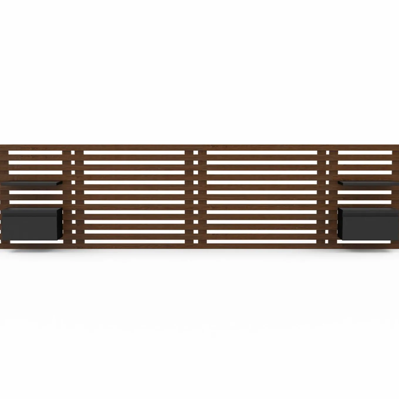 IDMarket Tête de lit 240 cm en lattes façon bois vieilli avec chevets et étagères noires* Têtes De Lit|Chambre Complète Adulte