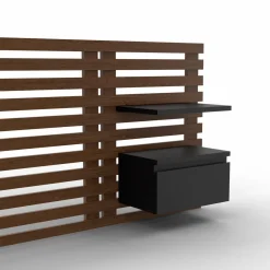 IDMarket Tête de lit 240 cm en lattes façon bois vieilli avec chevets et étagères noires* Têtes De Lit|Chambre Complète Adulte