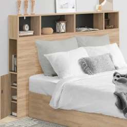 IDMarket Tête de lit avec rangement intégré bois façon hêtre et noir 145 cm* Collection Moderne|Chambre Complète Adulte
