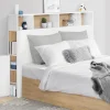 IDMarket Tête de lit avec rangement intégré 145 cm blanc et bois façon hêtre* Meubles Blancs|Collection Moderne