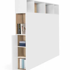 IDMarket Tête de lit avec rangement intégré 145 cm blanc et bois façon hêtre* Meubles Blancs|Collection Moderne