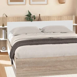 IDMarket Tête de lit avec rangements blanc et bois sur pied* Têtes De Lit|Chambre Complète Adulte
