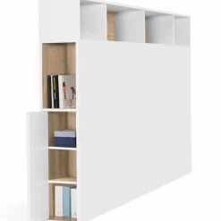 IDMarket Tête de lit avec rangement intégré 165 cm blanc et bois façon hêtre* Meubles Blancs|Collection Moderne