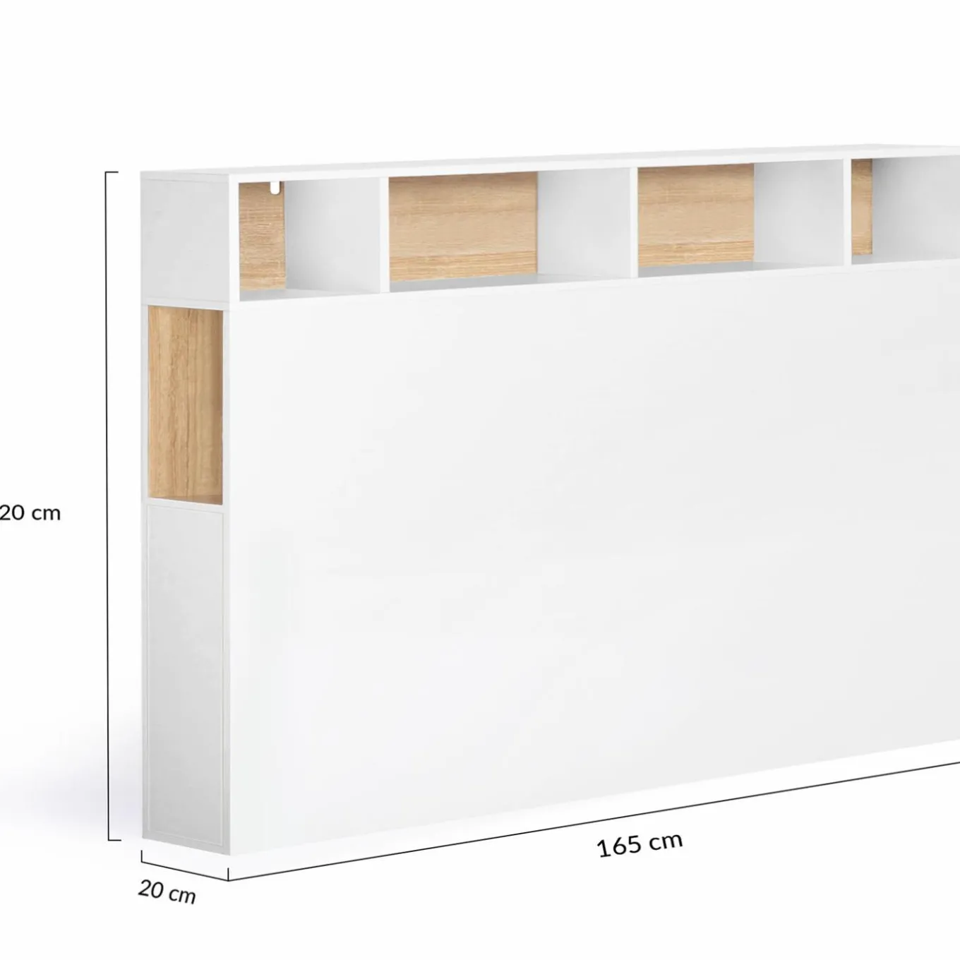 IDMarket Tête de lit avec rangement intégré 165 cm blanc et bois façon hêtre* Meubles Blancs|Collection Moderne