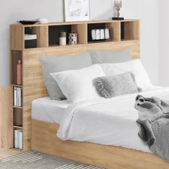 IDMarket Tête de lit avec rangement intégré bois façon hêtre et noir 165 cm* Collection Moderne|Chambre Complète Adulte