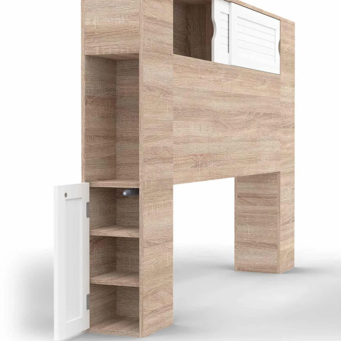 IDMarket Tête de lit bois et blanc 145 cm avec rangements fermés et niches* Meubles Blancs|Meubles En Bois