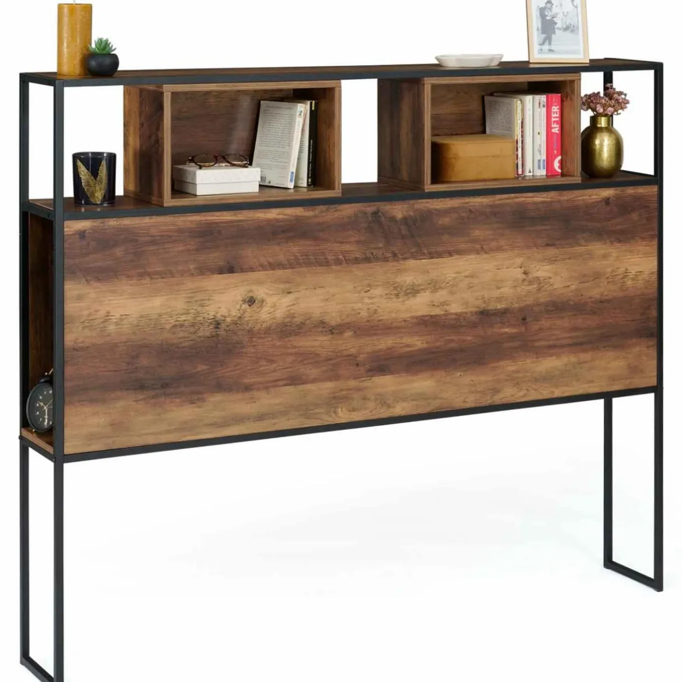 IDMarket Tête de lit bois foncé industrielle 145 cm* Collection Scandinave|Chambre Complète Adulte