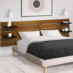 IDMarket Tête de lit bois vieilli étagères noires 5 larges lattes 240 cm* Collection Vintage|Collection Moderne