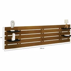 IDMarket Tête de lit bois vieilli étagères noires 5 larges lattes 240 cm* Collection Vintage|Collection Moderne