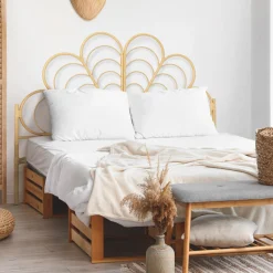 IDMarket Tête de lit effet rotin 160 cm en forme de fleur* Meubles En Bois|Collection Bambou