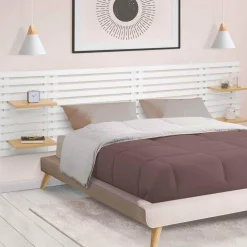 IDMarket Tête de lit en lattes bois blanc étagères façon hêtre 240 cm* Meubles Blancs|Collection Moderne