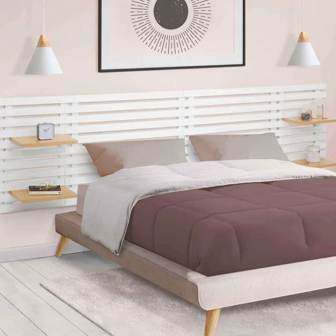 IDMarket Tête de lit en lattes bois blanc étagères façon hêtre 240 cm* Meubles Blancs|Collection Moderne