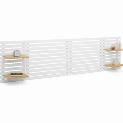 IDMarket Tête de lit en lattes bois blanc étagères façon hêtre 240 cm* Meubles Blancs|Collection Moderne