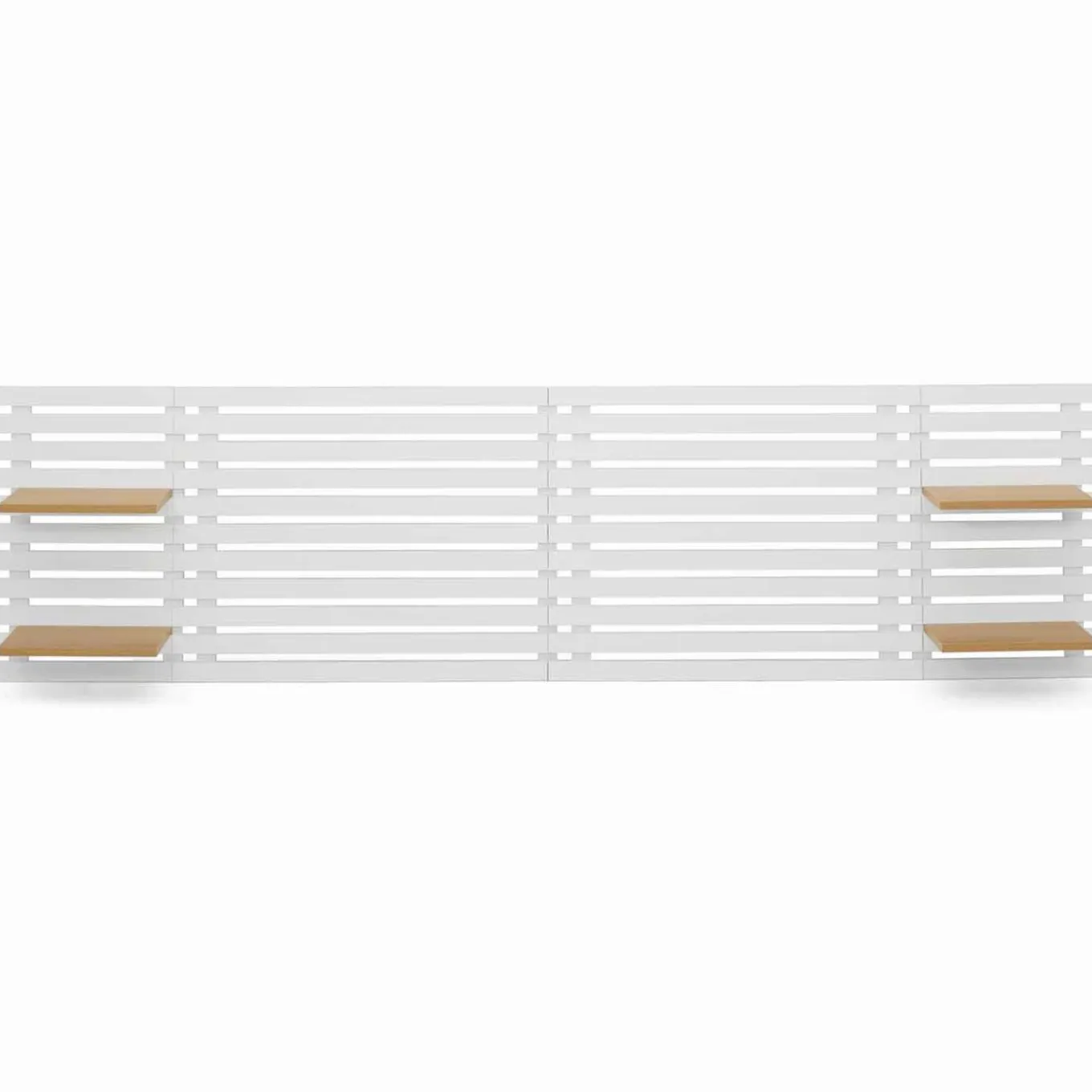 IDMarket Tête de lit en lattes bois blanc étagères façon hêtre 240 cm* Meubles Blancs|Collection Moderne