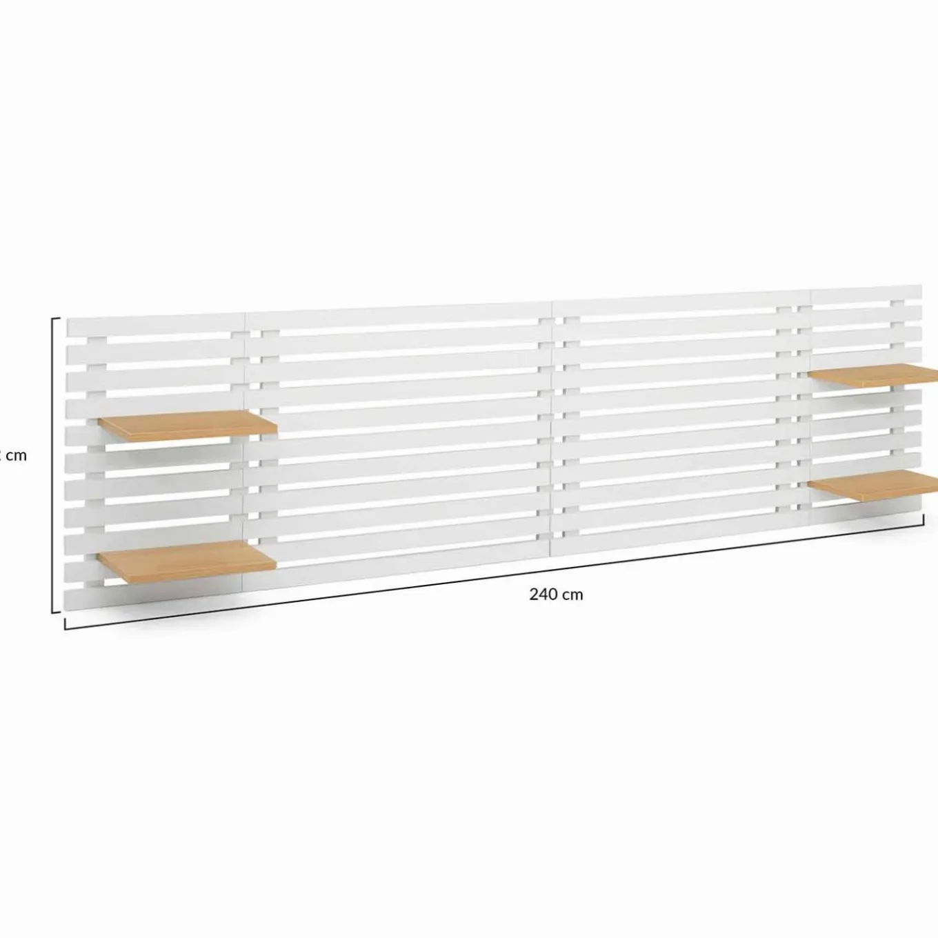 IDMarket Tête de lit en lattes bois blanc étagères façon hêtre 240 cm* Meubles Blancs|Collection Moderne