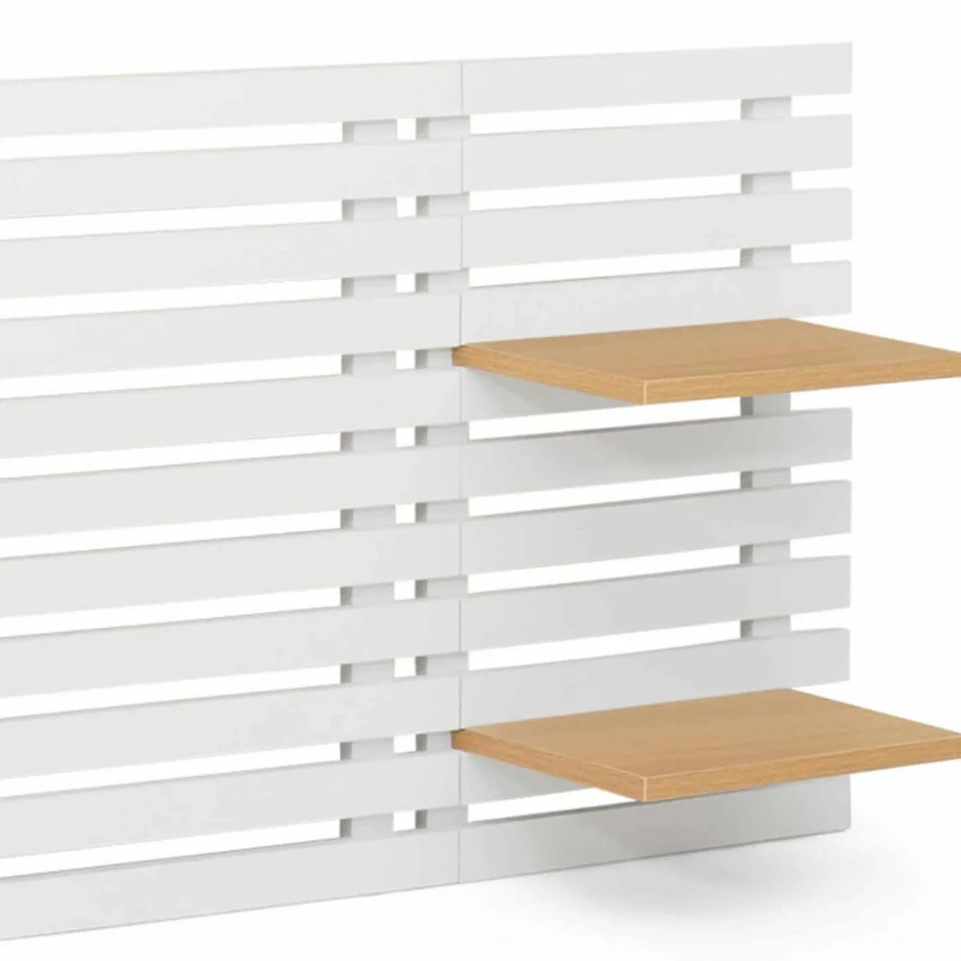 IDMarket Tête de lit en lattes bois blanc étagères façon hêtre 240 cm* Meubles Blancs|Collection Moderne