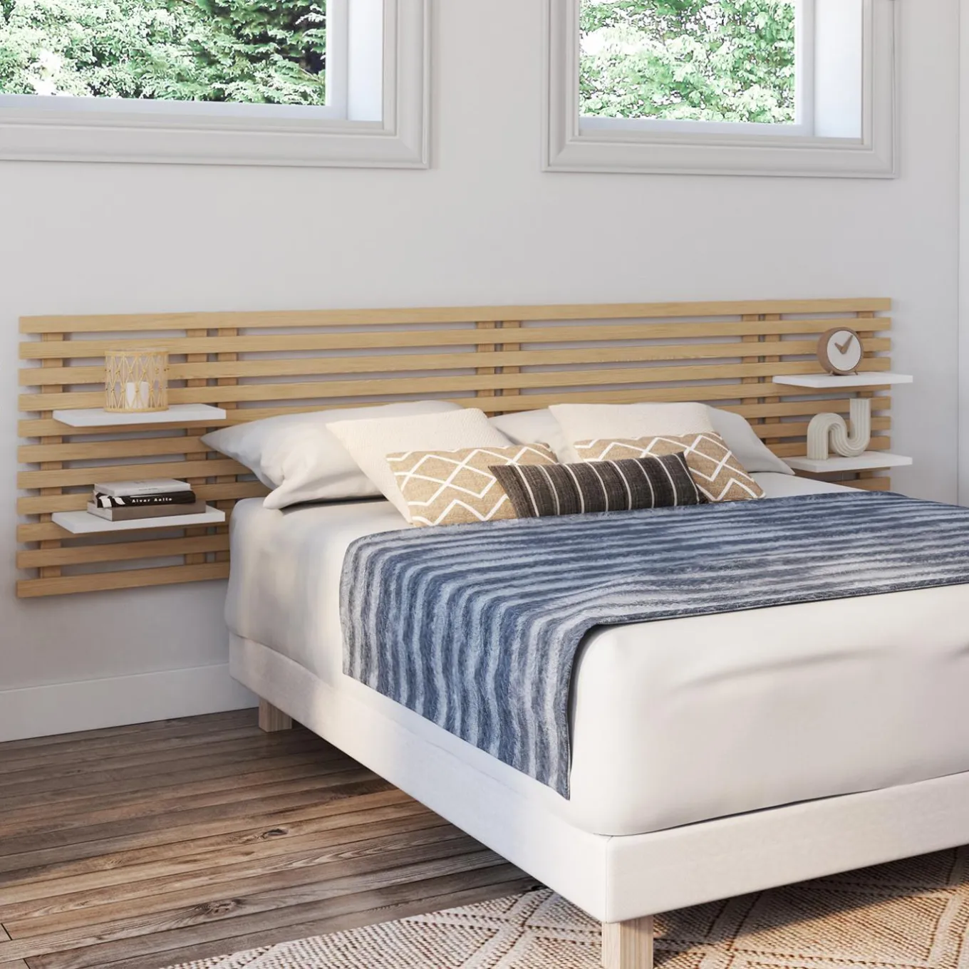 IDMarket Tête de lit en lattes de bois clair* Meubles Blancs|Meubles En Bois