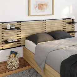 IDMarket Tête de lit industrielle en lattes bois et métal avec étagères* Têtes De Lit|Chambre Complète Adulte