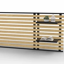 IDMarket Tête de lit industrielle en lattes bois et métal avec étagères* Têtes De Lit|Chambre Complète Adulte