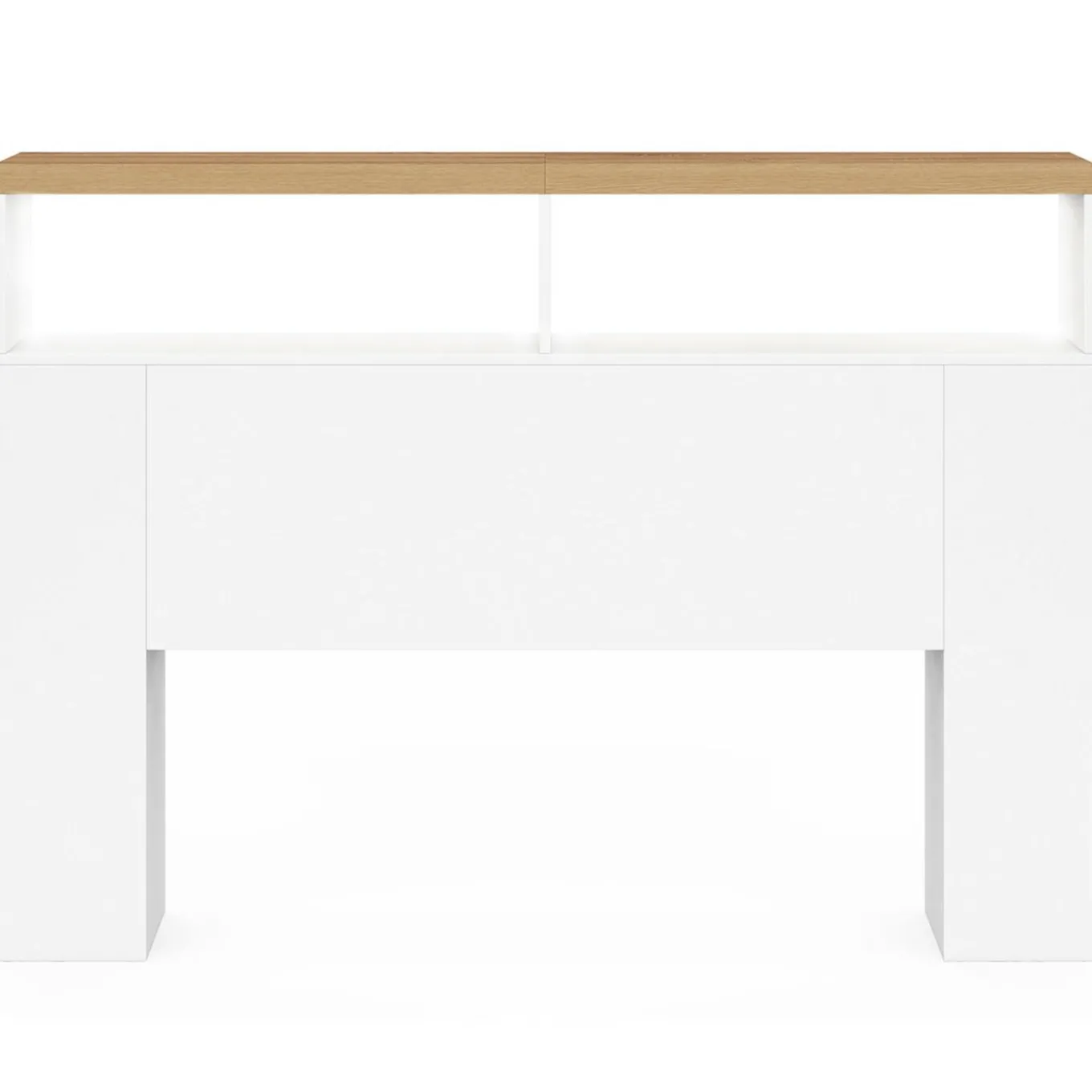 IDMarket Tête de lit sur pied à LED avec plateau bois 145 cm rangements et niches blanches* Collection Design|Collection Moderne