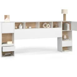 IDMarket Tête de lit sur pied blanc et bois* Collection Moderne|Chambre Complète Adulte