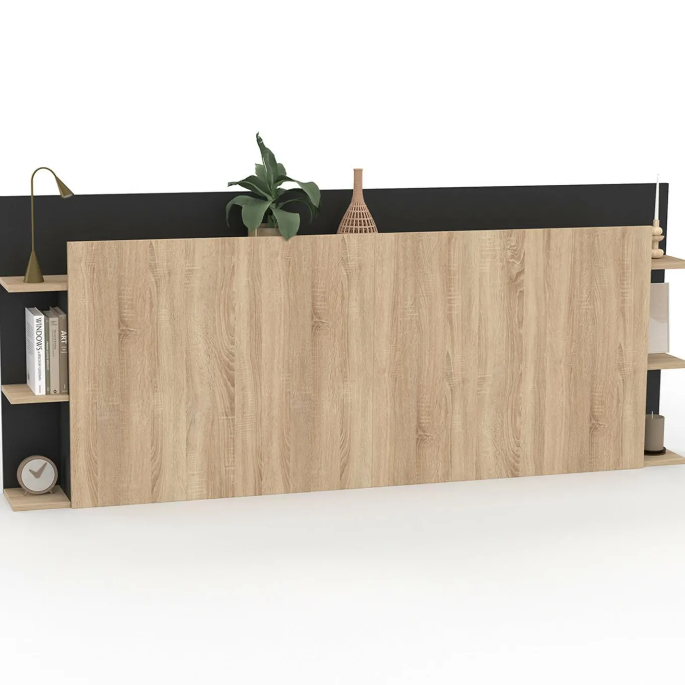 IDMarket Tête de lit sur pied bois et noir avec rangement pour lit 140-160 cm* Têtes De Lit|Chambre Complète Adulte