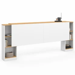 IDMarket Tête de lit sur pied extensible blanc et façon bois avec chevets* Têtes De Lit|Chambre Complète Adulte