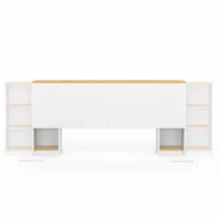 IDMarket Tête de lit sur pied extensible blanc et façon bois avec chevets* Têtes De Lit|Chambre Complète Adulte