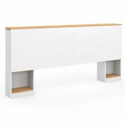 IDMarket Tête de lit sur pied extensible blanc et façon bois avec chevets* Têtes De Lit|Chambre Complète Adulte