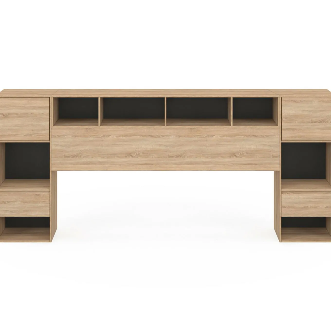 IDMarket Tête de lit sur pied noir et bois* Collection Moderne|Chambre Complète Adulte