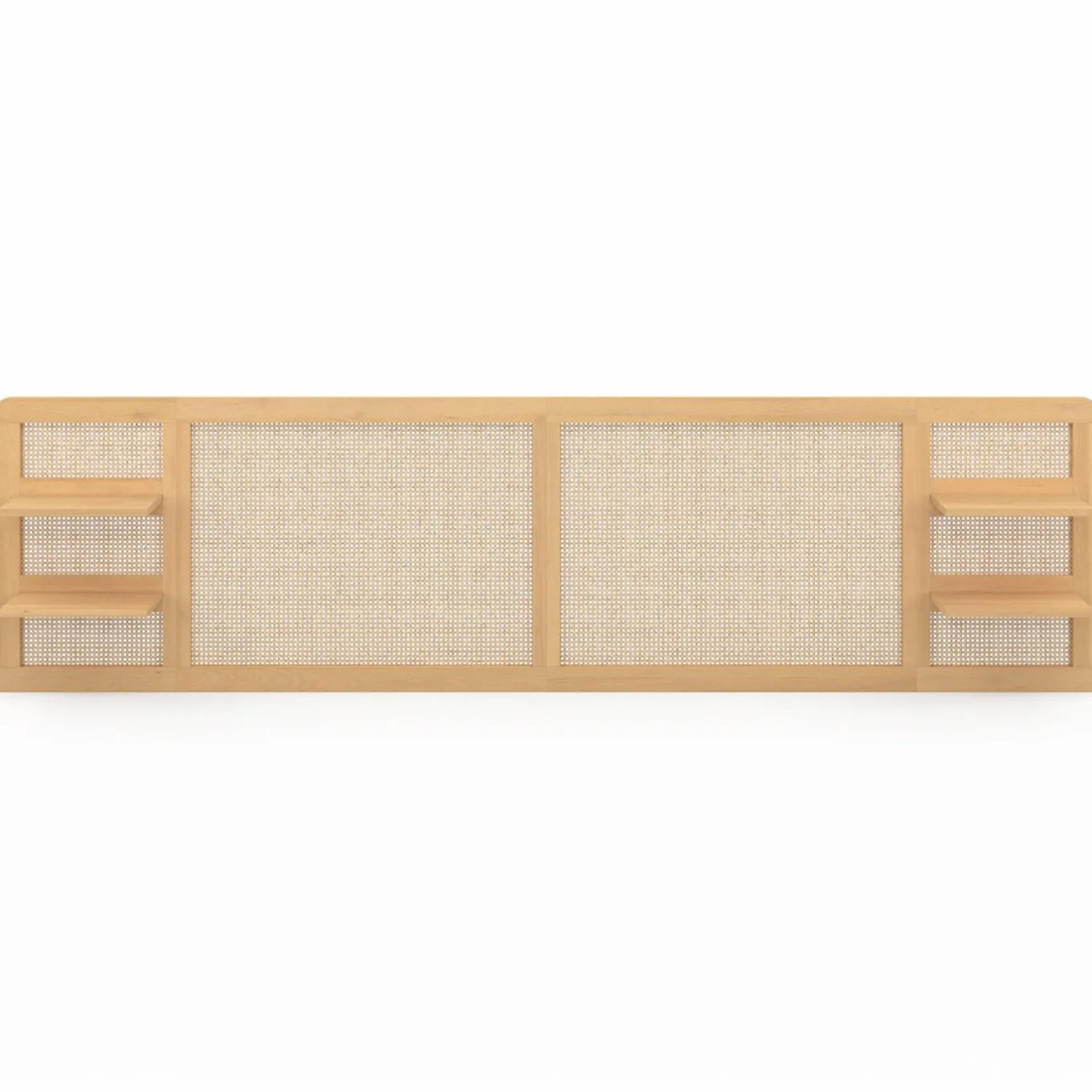 IDMarket Tête de lit suspendue 240 cm cannage et bois avec étagères* Collection Cannage|Têtes De Lit