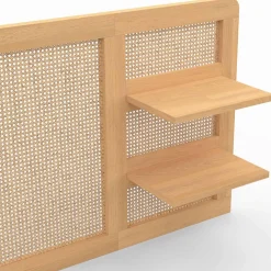 IDMarket Tête de lit suspendue 240 cm cannage et bois avec étagères* Collection Cannage|Têtes De Lit
