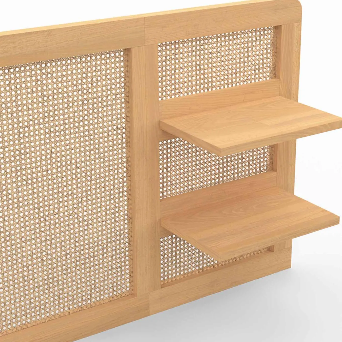 IDMarket Tête de lit suspendue 240 cm cannage et bois avec étagères* Collection Cannage|Têtes De Lit