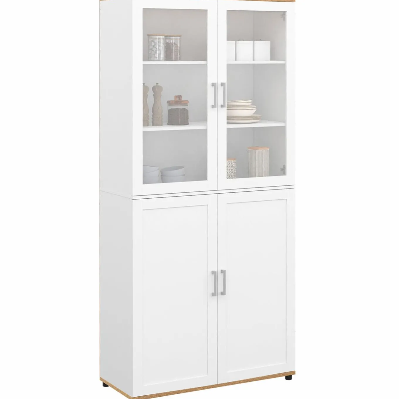 IDMarket Vaisselier buffet haut 176 cm avec 4 portes et étagères blanc et bois* Vaisseliers|Buffets