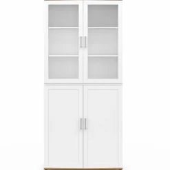 IDMarket Vaisselier buffet haut 176 cm avec 4 portes et étagères blanc et bois* Vaisseliers|Buffets