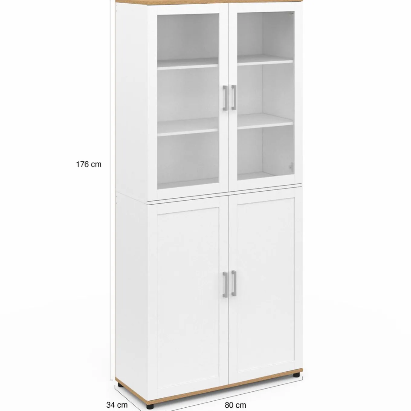 IDMarket Vaisselier buffet haut 176 cm avec 4 portes et étagères blanc et bois* Vaisseliers|Buffets