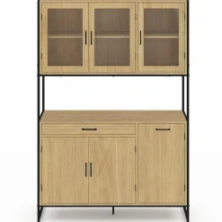 IDMarket Vaisselier industriel 6 portes buffet de cuisine vitré 120 cm* Meubles Tiroirs|Meubles Hauts