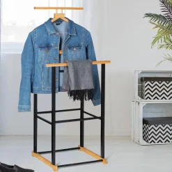 IDMarket Valet de nuit bois et noir style industriel* Rangement Et Accessoires|Chambre Complète Adulte