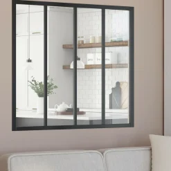 IDMarket Verrière 4 vitrages L. 120 x H.108 cm en métal noir et verre trempé* Produits D’Aménagement Intérieur|Décoration Et Accessoires
