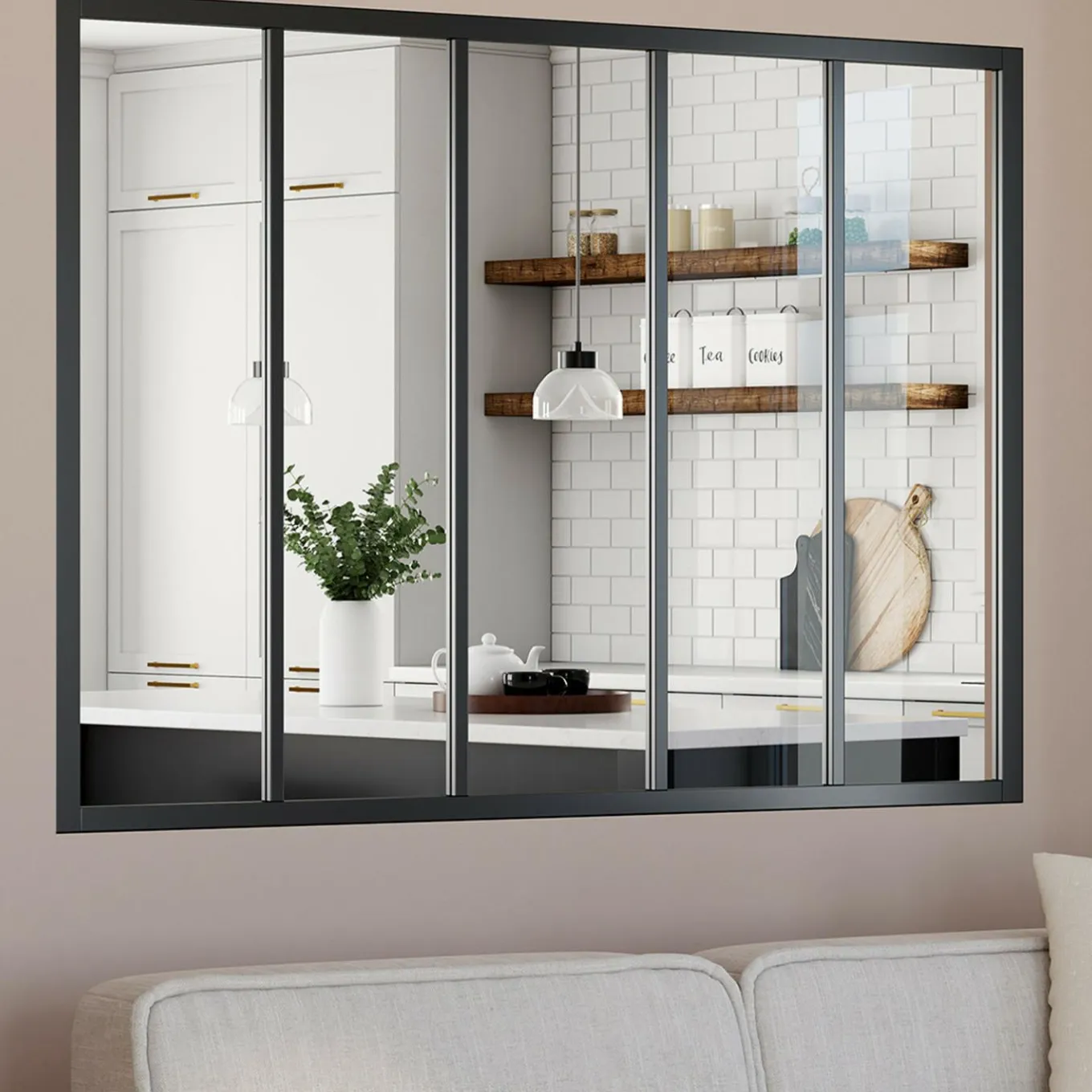 IDMarket Verrière 5 vitrages L. 150 x H.108 cm en métal noir et verre trempé* Produits D’Aménagement Intérieur|Décoration Et Accessoires