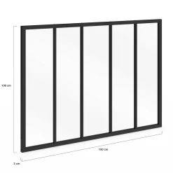 IDMarket Verrière 5 vitrages L. 150 x H.108 cm en métal noir et verre trempé* Produits D’Aménagement Intérieur|Décoration Et Accessoires