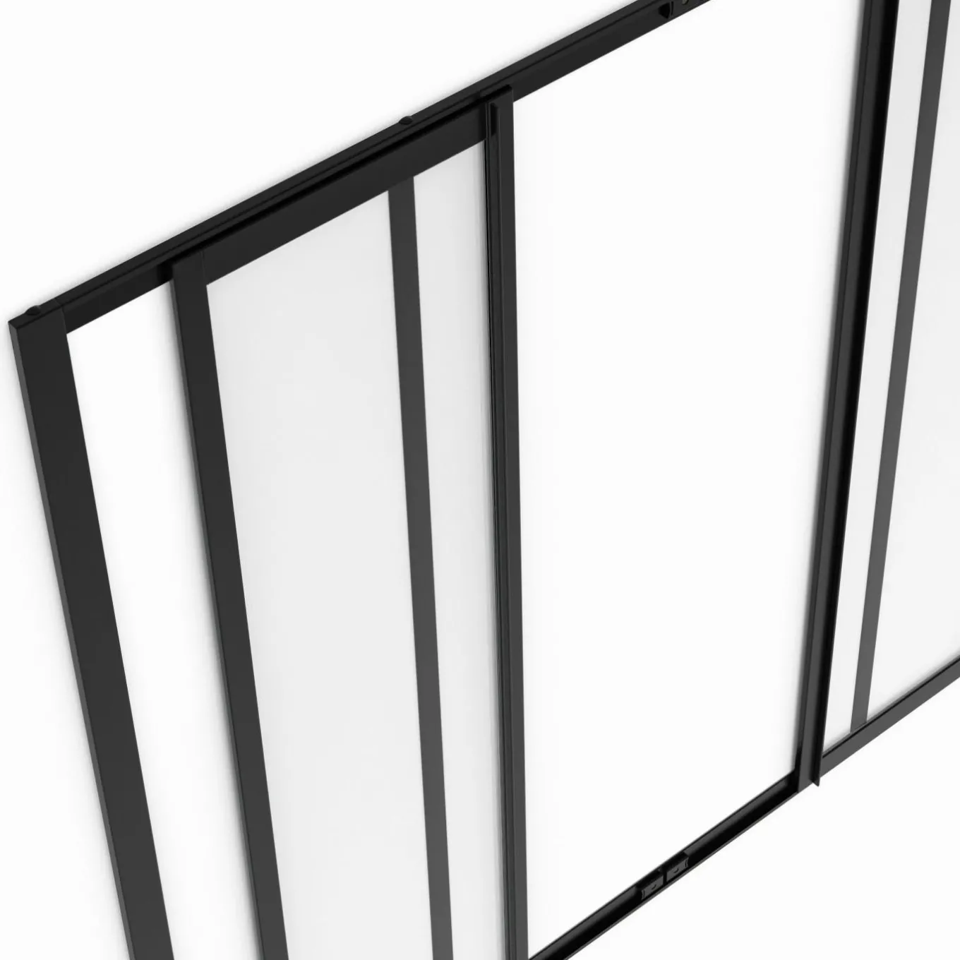 IDMarket Verrière atelier coulissante 4 vitrages 120 x 108 cm en métal noir et verre trempé* Produits D’Aménagement Intérieur|Décoration Et Accessoires