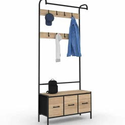 IDMarket Vestiaire d'entrée avec banc et 3 tiroirs en tissu style industriel* Vestiaires Et Meubles D'Entrée|Collection Industrielle