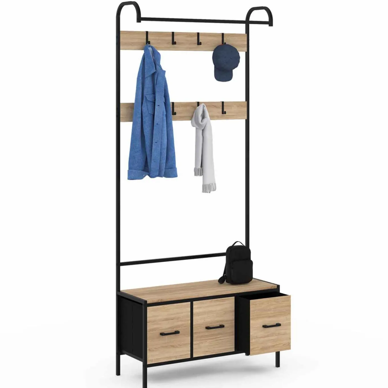 IDMarket Vestiaire d'entrée avec banc et 3 tiroirs en tissu style industriel* Vestiaires Et Meubles D'Entrée|Collection Industrielle