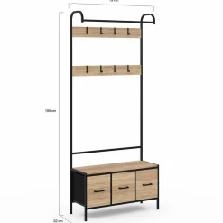 IDMarket Vestiaire d'entrée avec banc et 3 tiroirs en tissu style industriel* Vestiaires Et Meubles D'Entrée|Collection Industrielle