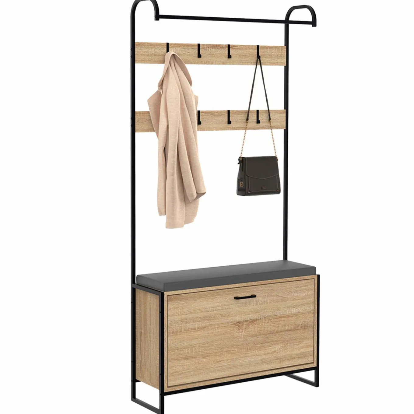 IDMarket Vestiaire d'entrée avec banc et meuble à chaussures style industriel* Bancs D'Entrée|Meubles À Chaussures