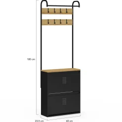 IDMarket Vestiaire d'entrée avec meuble chaussures 2 portes en métal noir* Meubles Noirs|Meubles À Chaussures